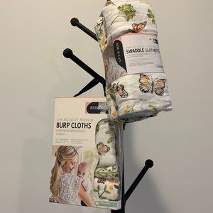 Matching floral/butterfly muslin swaddle blankets/burp cloths